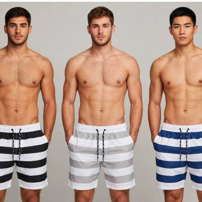 Kit 03 Bermudas Mauricinho Tactel Premium Com Estampa Listrada Ideal Para Praia Lançamento Verão 2027