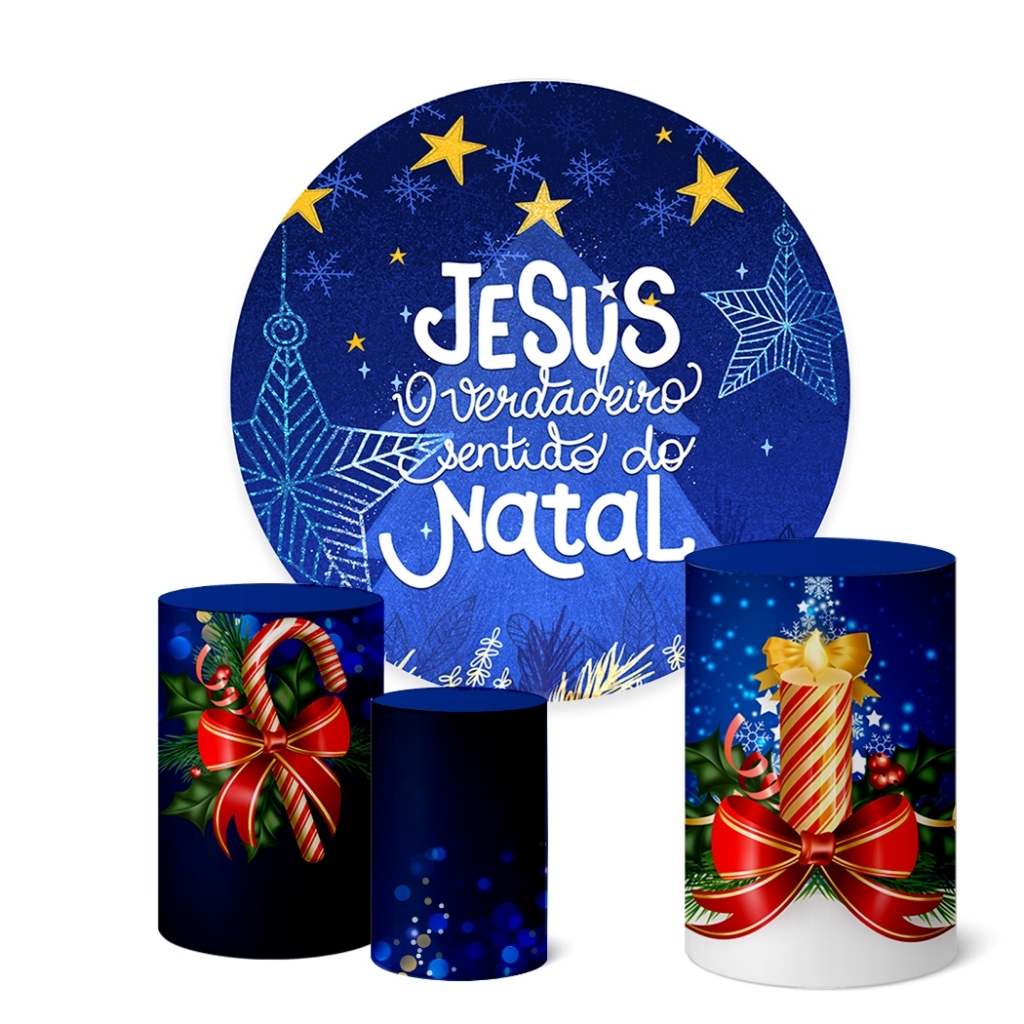 Trio Capas Cilindro + Painel Redondo Festa 1,50m Natal