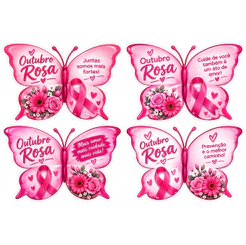 Adesivo Borboleta Outubro Rosa Kit com 80, 110 ou 140 unidades Adesivos Borboleta 5 x 3,8 cm