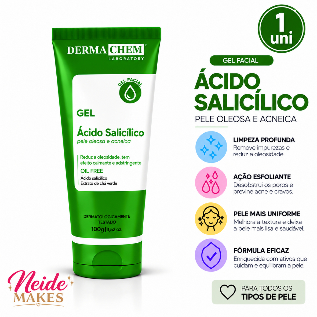 Gel Facial Antioleosidade Ácido Salicílico Pele Oleosa e Acneia 100g Dermachem