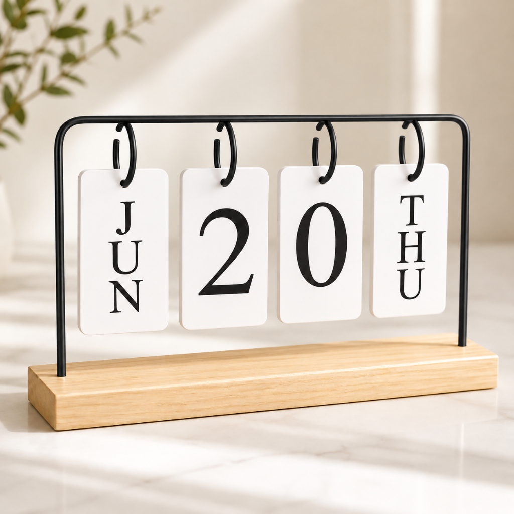 Calendário de Mesa Decorativo com Plaquinhas Dourado Permanente Escritório Decoração