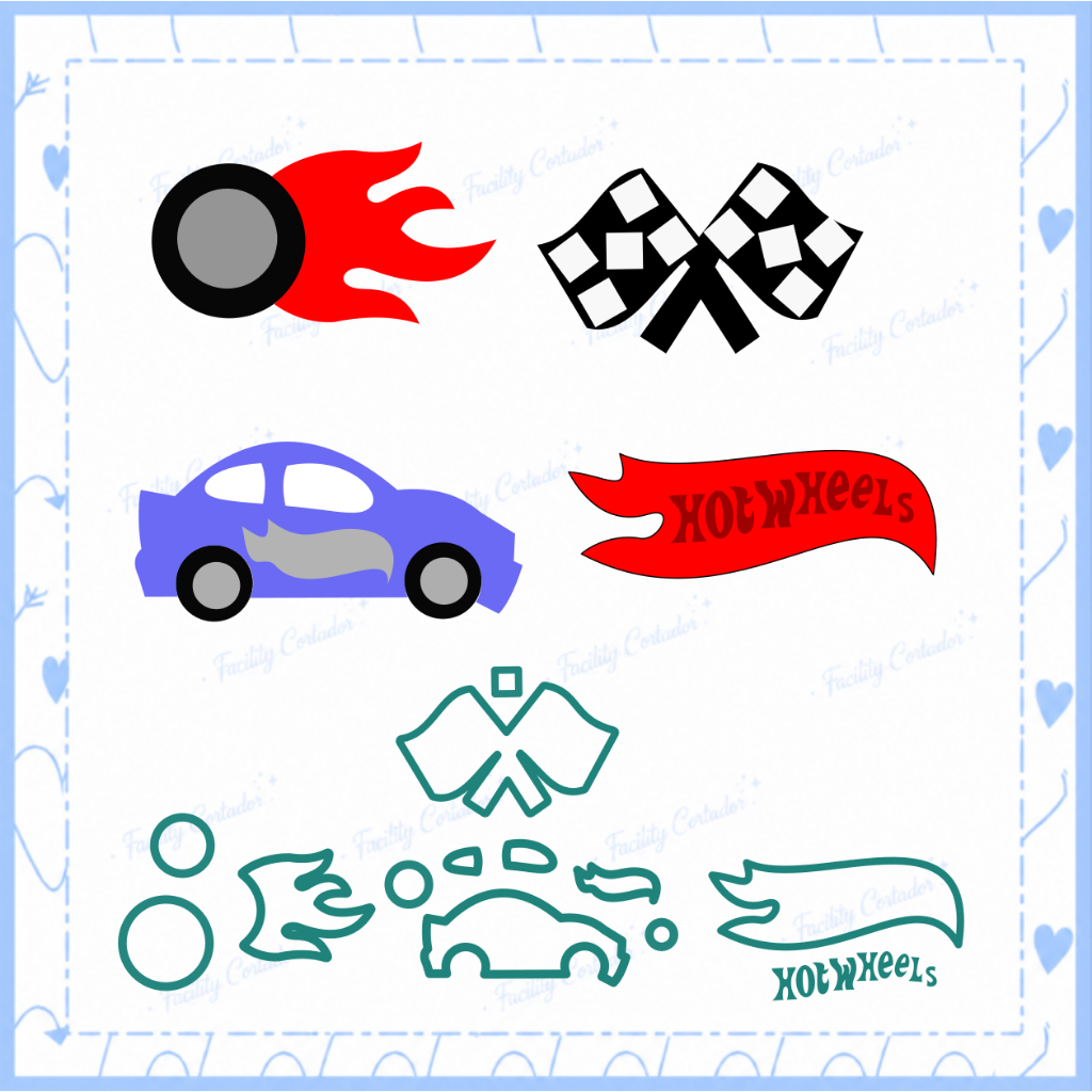 Cortador Hot Wheels Kit e Unidade Carro Bandeira Logo Roda Molde para Confeitaria e Artesanato