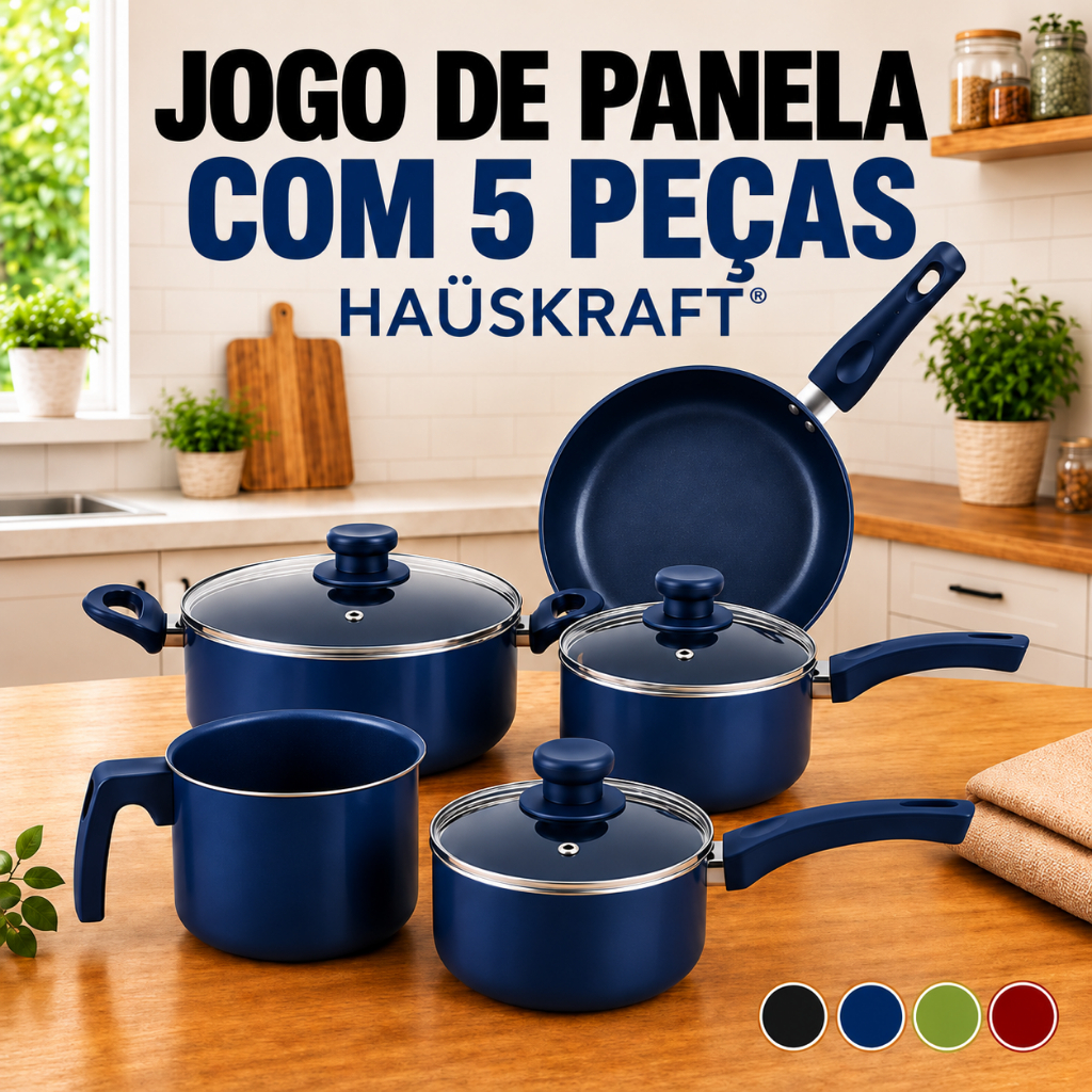 JOGO DE PANELA CERÂMICO ANTIADERENTE 5 PEÇAS COM TAMPA DE VIDRO FOGÃO A GÁS COR VARIADAS