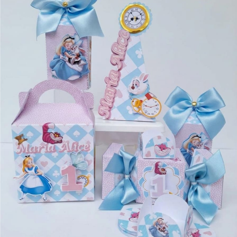Kit Caixas Personalizadas Alice no País das Maravilhas/ Lembrancinha Festa Infantil