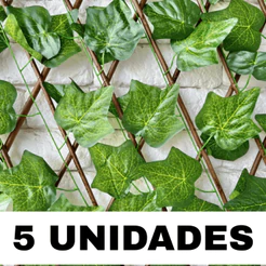Kit 5 Treliça Gradil Madeira Real Tratada c/ Folhas Artificiais Seda Resistente Sol Chuva 2m Sanfona