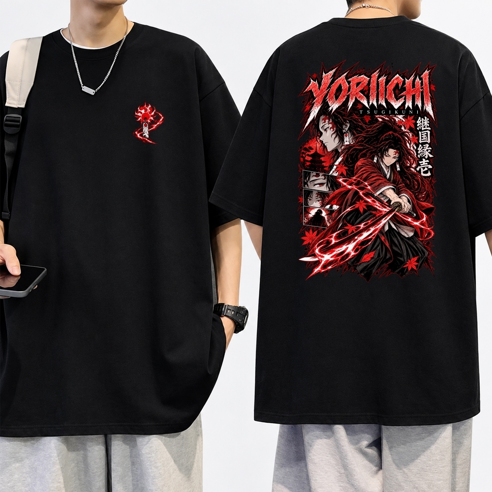 Camiseta Anime Demon Slayer Yoriichi Personagem Estampada Unissex 100% Algodão Várias Cores Plus Size Infantil
