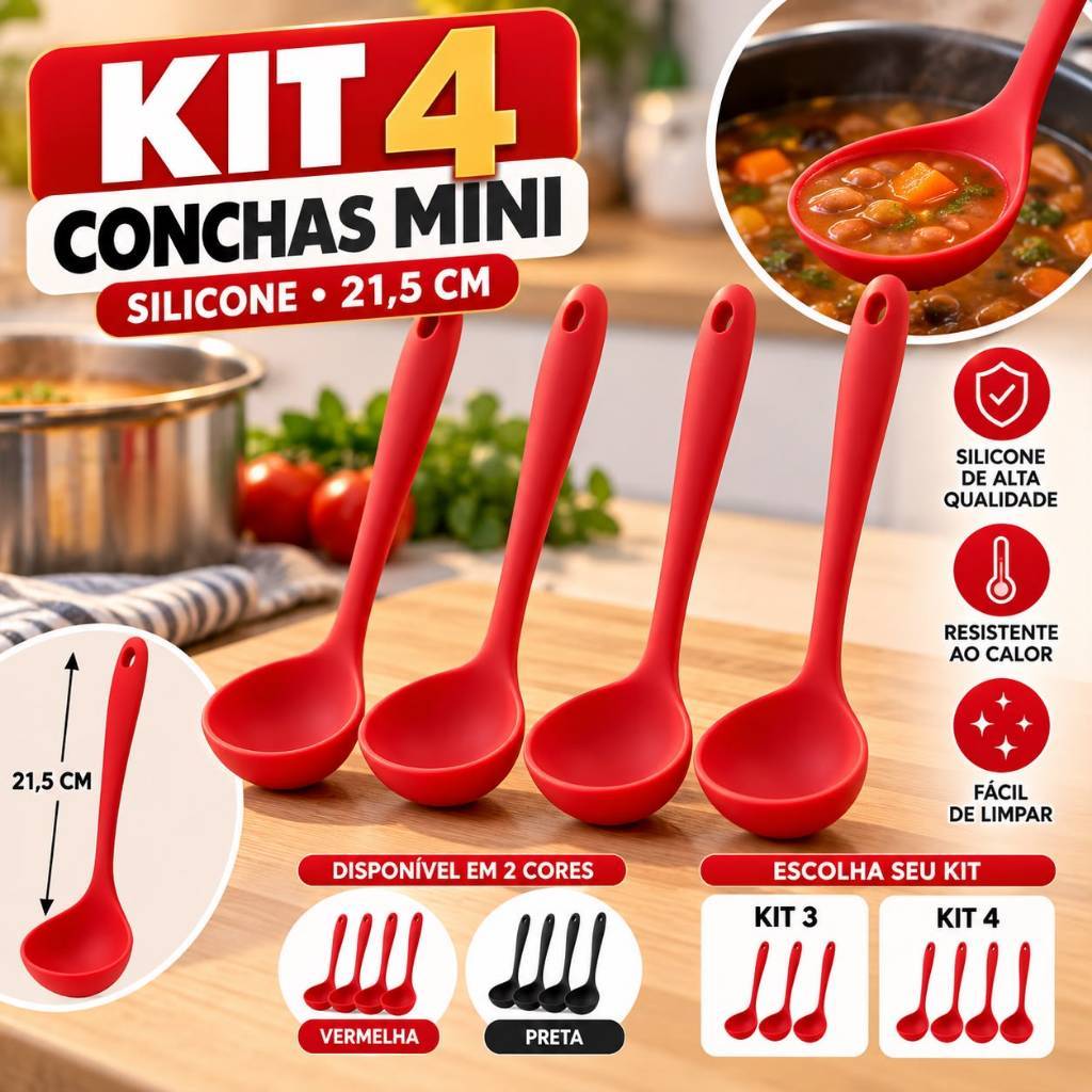 Kit 3 ou 4 Conchas de Silicone 21,5CM Pequena Para Molho Caldos Feijão Para Cozinha Buffet Restaurante
