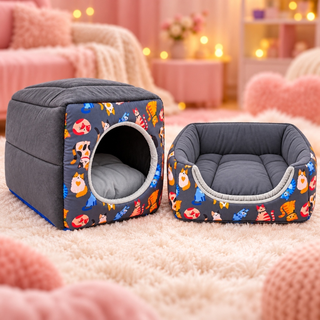 Casinha Toca Cama Iglu 2 Em 1 Cachorro Cão E Gato Tam P, M e G