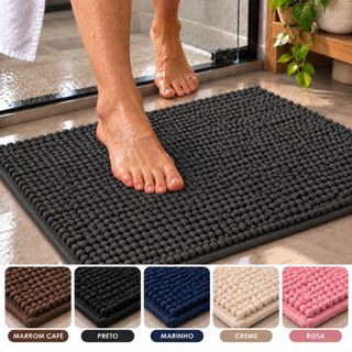 Kit Tapete Banheiro Antiderrapante 40cm X 60cm Bolinha Microfibra Macarrão Box Piso Absorvente