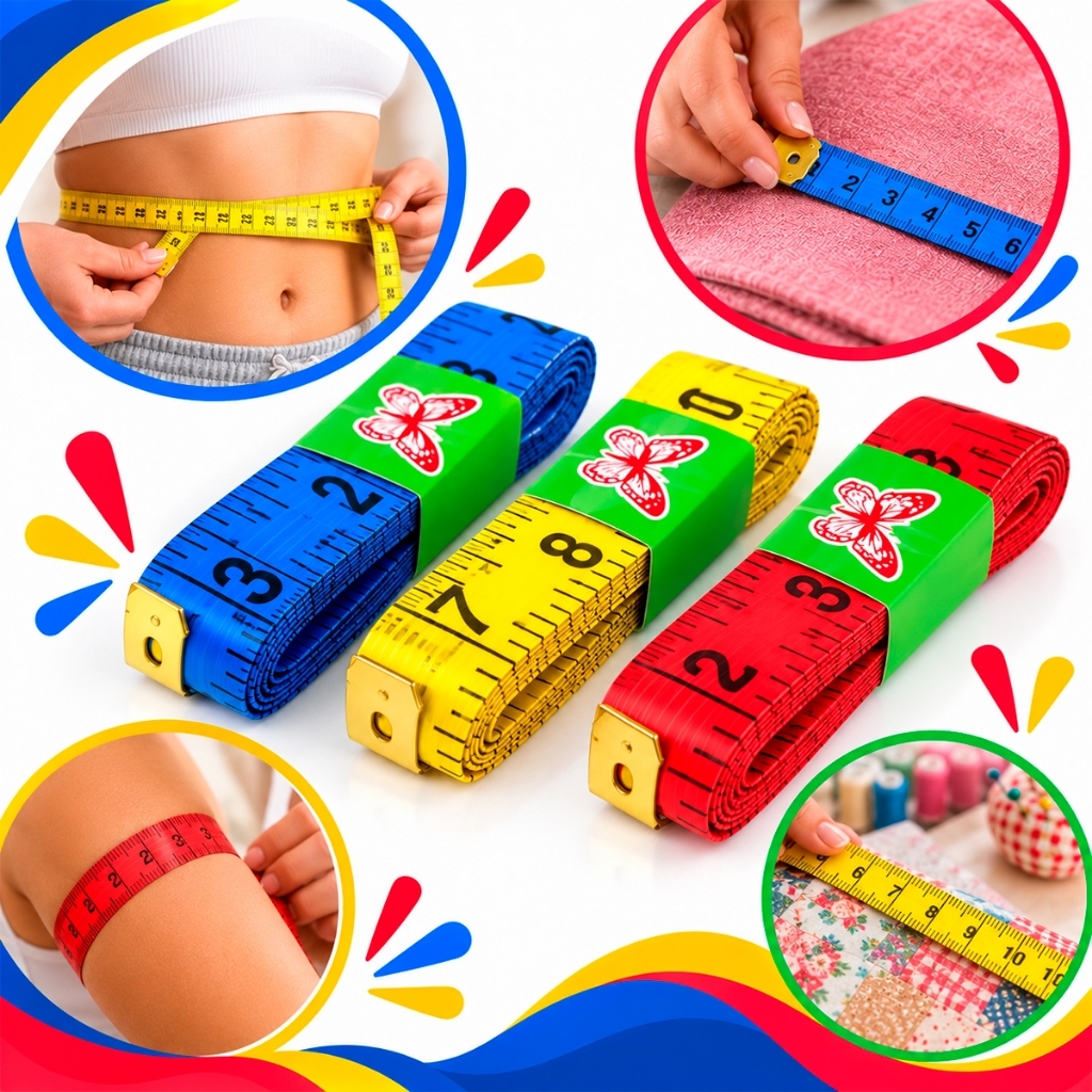 Kit 3 Fitas Métricas 1,5m Medidas Corporais Costura Abdominal Artesanato Medição Flexível