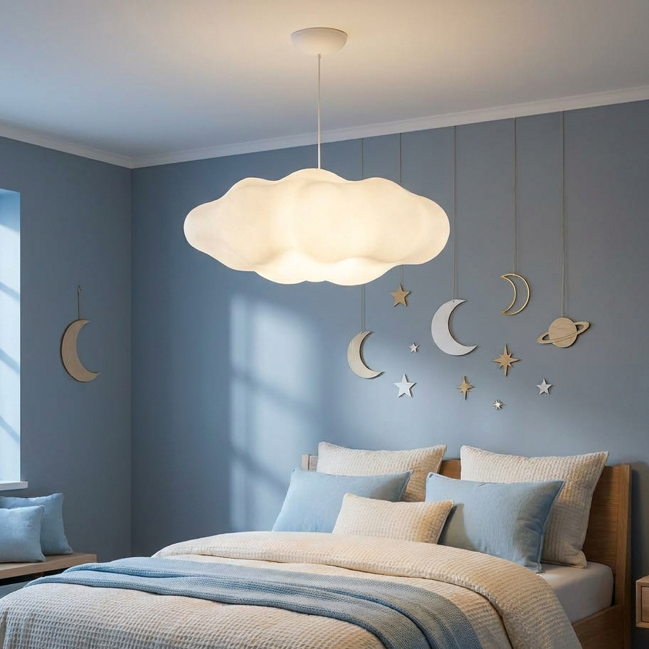 Luminária de Teto Nuvem 3D ☁️ | Visual Algodão Pendente – Toque Mágico para Quartos de Bebê e Festas