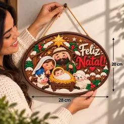 Decoração Natal Presépio Enfeite de Natal em Madeira, Impressão Plana - Não é um produto 3D