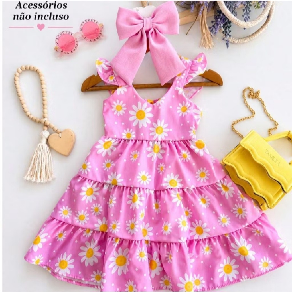 Vestido infantil margarida três marias com amarrar nas costas