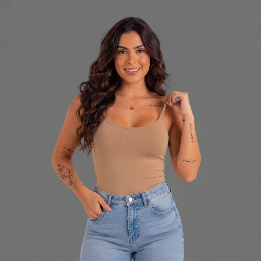 Blusa Feminina Regata Alcinha Modelagem Ajustada Algodão Tecido Premium Elegante Blogueira Decote Moda Casual