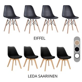 Kit 4 Cadeiras Eames Leda Eiffel Estofada e Sem Estofado Com Base de Madeira Jantar Charles Eames Saarinen
