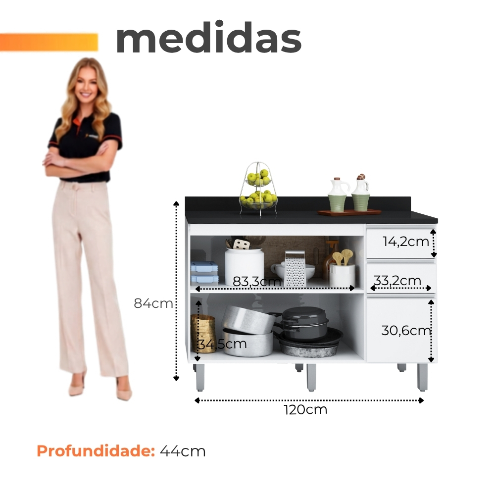 Balcão de Cozinha e Lavanderia 1,20m Top Class Branco · foto 2