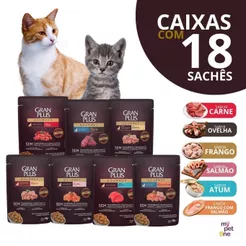 Ração Úmida Sachê GranPlus Gourmet Gatos Sabores Diversos Caixa 18, 36, 54 Ou 72 Unidades