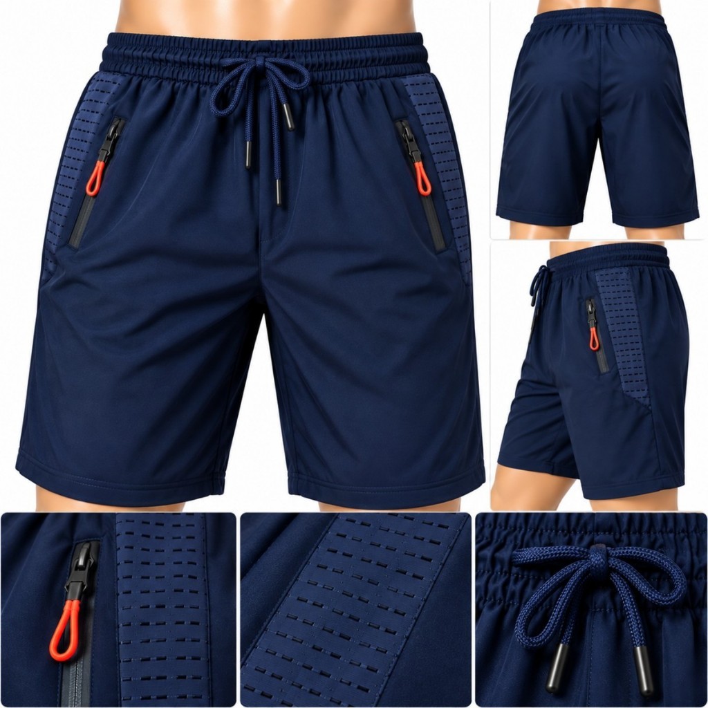 Bermuda Masculina Poliamida com Elastano Cós Elástico Cordão Bolsos com Zíper Esportiva