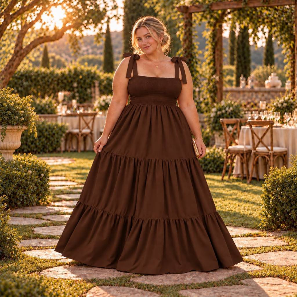 Vestido longo plus size alças de amarrar corpo lastex modelo três marias soltinho verão