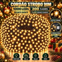 Strobo Pisca Pisca Cordão Natal 1000 Leds 90m Prova D'Água Bivolt 200 Flash Decoração Enfeite Natal LuvinCo