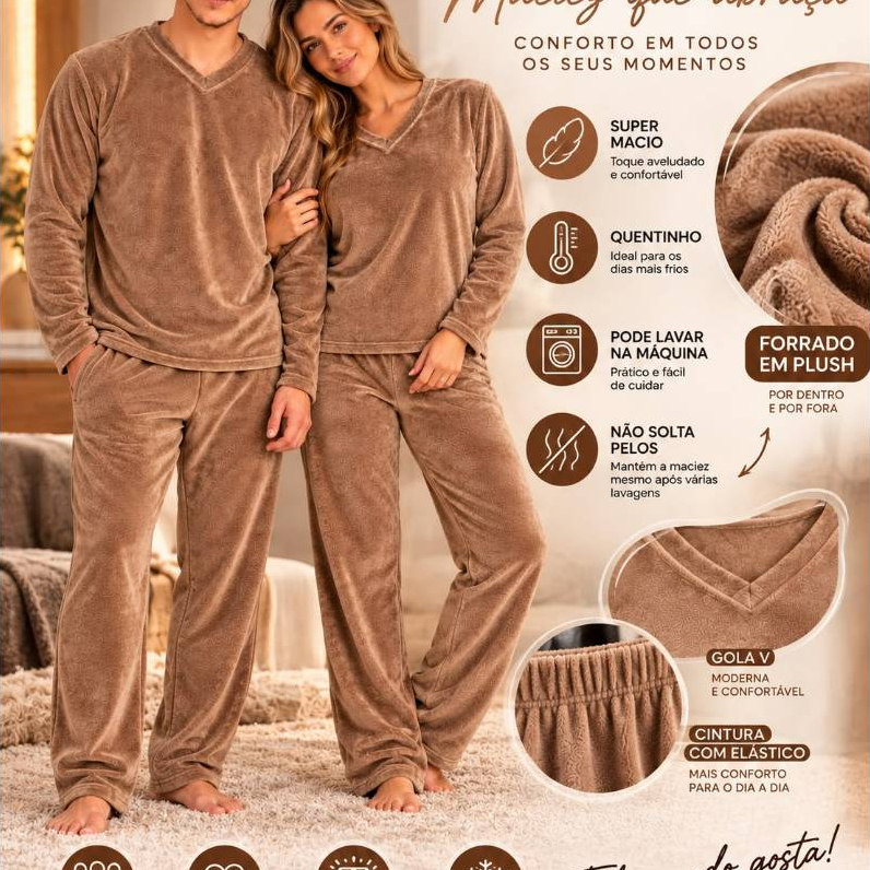 Conjunto Pijama De Fleece Masculino feminino Azul Adulto Tecido Grosso Unissex Térmico Inverno Longo Flanelado