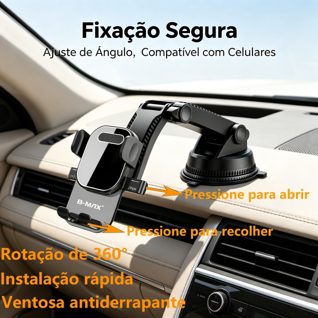 Suporte de Celular Veicular Automotivo para Carro Painel Para-brisa 360° Universal Ajustável