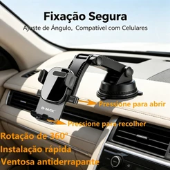 Suporte de Celular Veicular Automotivo para Carro Painel Para-brisa 360° Universal Ajustável