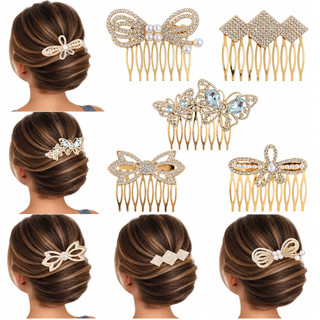 5 Peças Pente Enfeite De Cabelo Presilha Strass Pérola