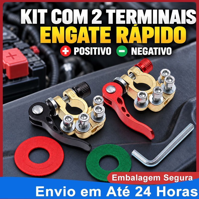Kit 2 Terminais de Bateria Engate Rápido Positivo Negativo 12V 24V com 4 Conexões