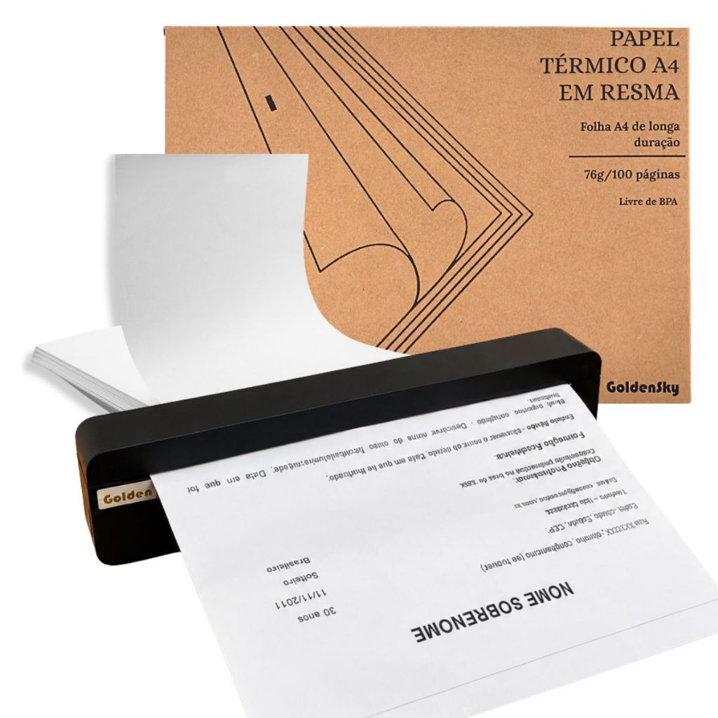 Impressora Térmica A4 Bobina Bluetooth Portátil Printer App Celular Recarregavel Usb Goldensky — oferta na Shopee