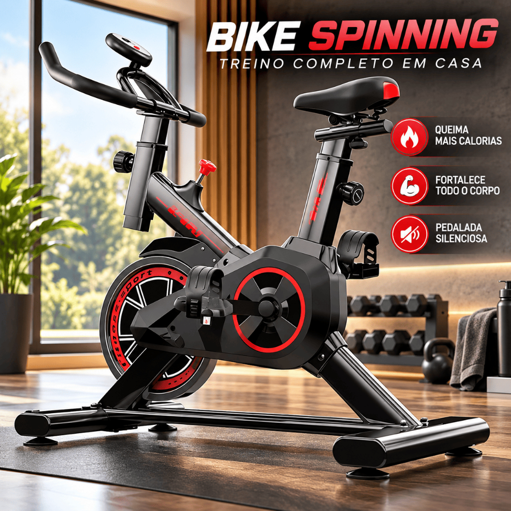 Bicicleta Ergométrica Spinning Vermelha DR-FITNESS Roda Inércia Monitor LCD Bike Indoor Cardio