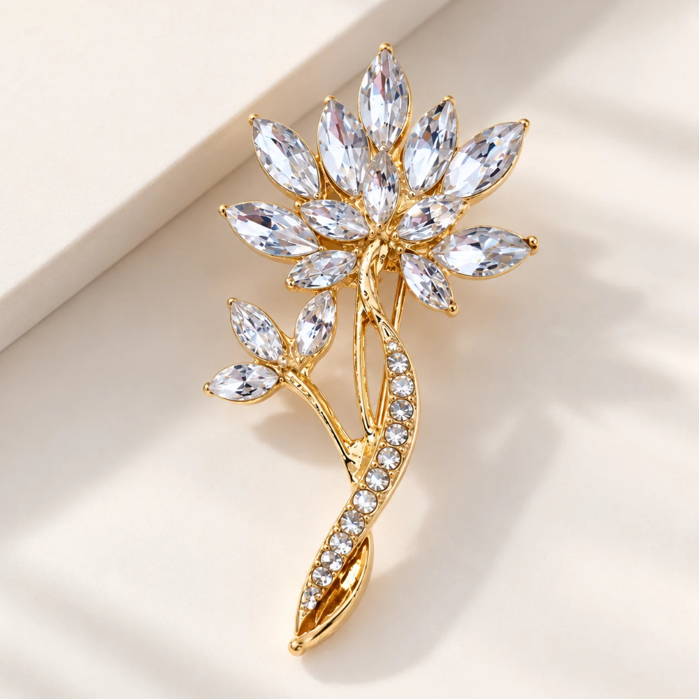 Broche Feminino Flor Rosa Tulipa Strass Pérola Semijoia Luxo Casamento Blazer Bottons Pin Broches — imagem 2 de 2
