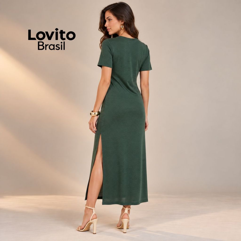 Lovito Vestido Feminino Mangas Curtas Malha Tricot DRB16781708 · foto 2