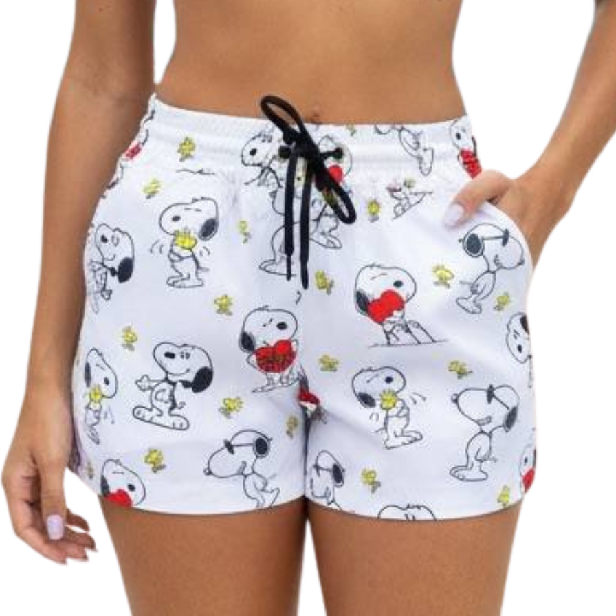 Shorts Feminino Tactel com Elastano Cintura Elástica Confortável Moda Fitness Academia Praia