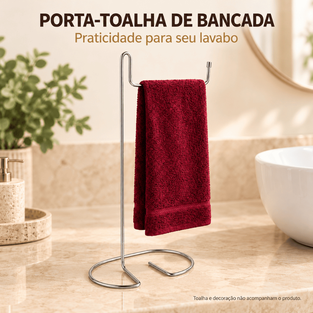 Porta Toalha de Rosto para Lavabo Pia Bancada Suporte Organizador Toalheiro Cromado