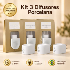 Kit 3 Difusor Aromatizador Elétrico Porcelana Via Aroma Original Bivolt Econômico Plug Rotativo Casa Cheirosa