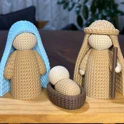 Kit Sagrada Família Estilo Crochê Maria José Jesus Presépio Natalino Decoração Religiosa