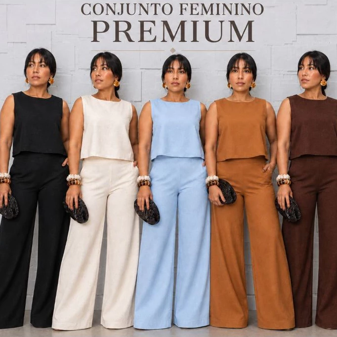 Conjunto Feminino Social em Linho Alfaiataria Premium Calça E Blusa Social Elegante — imagem 1