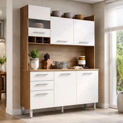 Armário de Cozinha Compacta com Armário e Balcão 6 Portas 2 Gavetas AC6200 Marrom/Branco - Decibal