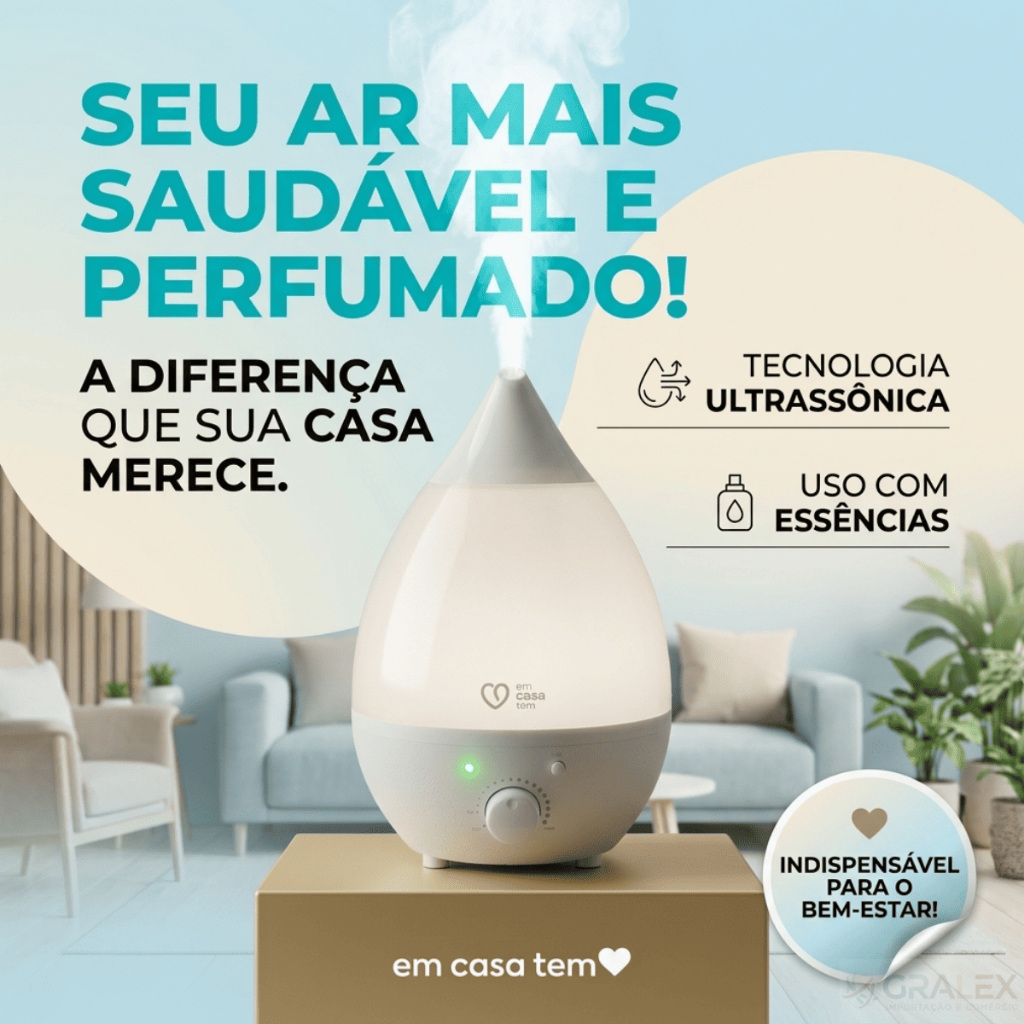 Umidificador Ultrassônico Mais Com Luminária LED e Difusor de Aromas 1,3L Silencioso Para Ambientes Casa, Escritório