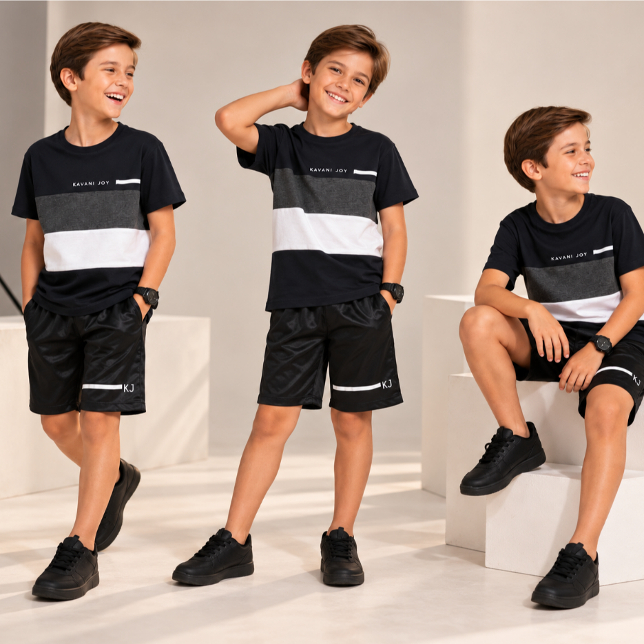 Kit 2 Peças Masculino Infantil - Roupa de Menino 2 a 12 anos Blusa Algodão e Bermuda Moletinho