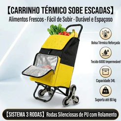 Carrinho De Feira Compras 6 Rodas Sobe Escada 80Kg Dobrável Multiuso Portátil Reforçado Aço Resistente Espaçoso Yesop