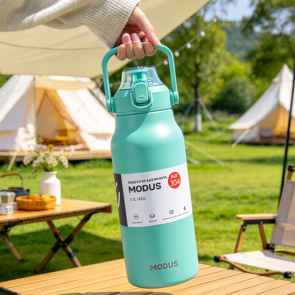 Modus Garrafa Térmica Esportiva 1700ml Aço Inox Grande Capacidade Antivazamento Com Alça Para Academia Camping Viagem