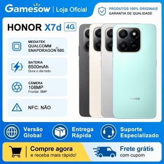 HONOR X7d 4G, Versão Global, 256GB / 8GB RAM, Processador Qualcomm Snapdragon 685, Câmera 108MP, Bateria 6500mAh