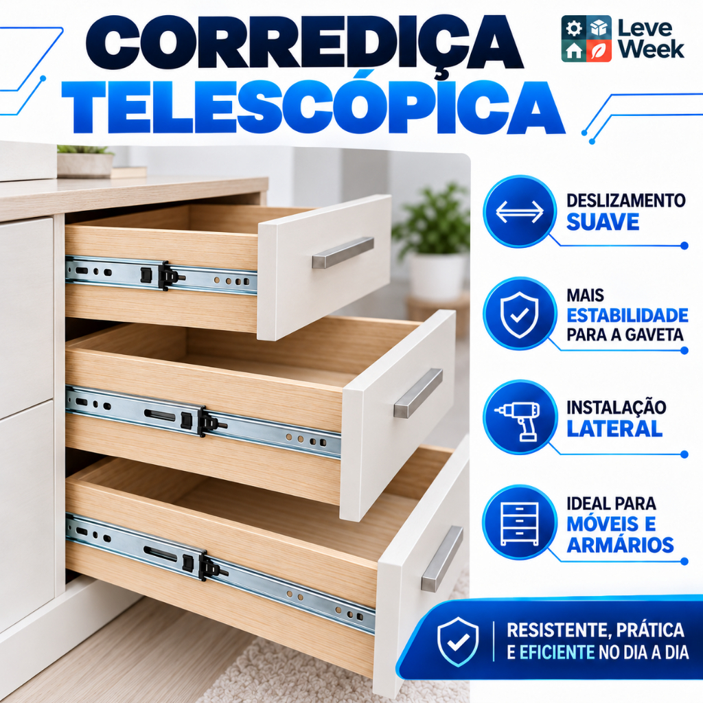 Kit 8 Corrediças Telescópicas Light Para Gaveta 4 Pares Trilhos 25cm a 45cm Aço Zincado Para Móveis — imagem 2 de 2