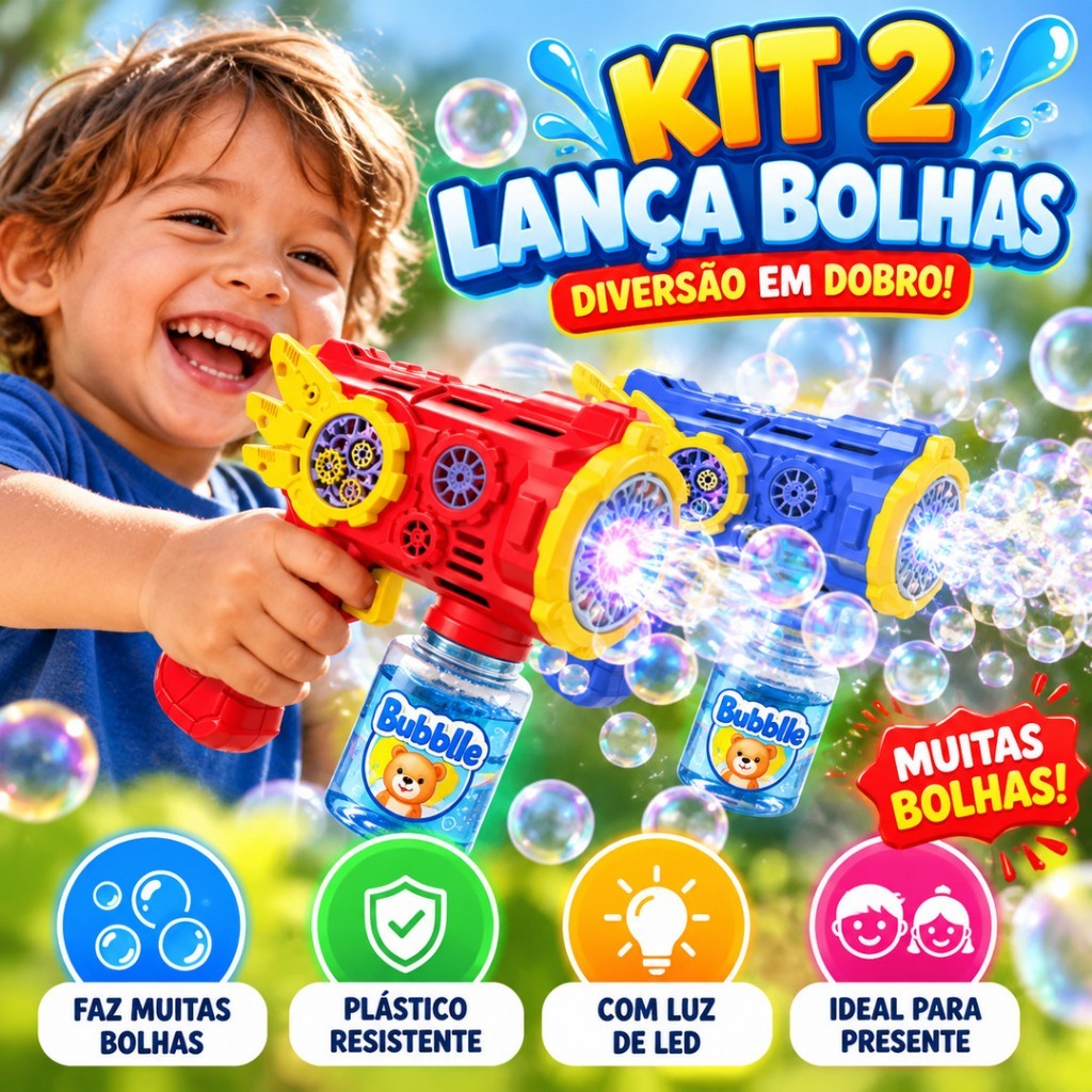 Lança Bolha de Sabão com Led -Bazuca -Brinquedo Infantil Arminha de Bolha de Sabão