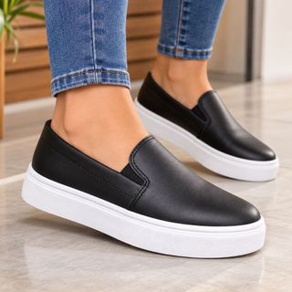 Tênis Feminino Casual Calce Fácil Slip On Iate Plataforma