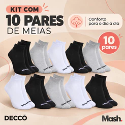 Kit Com 10 Pares de Meias Mash Sport em Algodão Cano Curto Unissex Original
