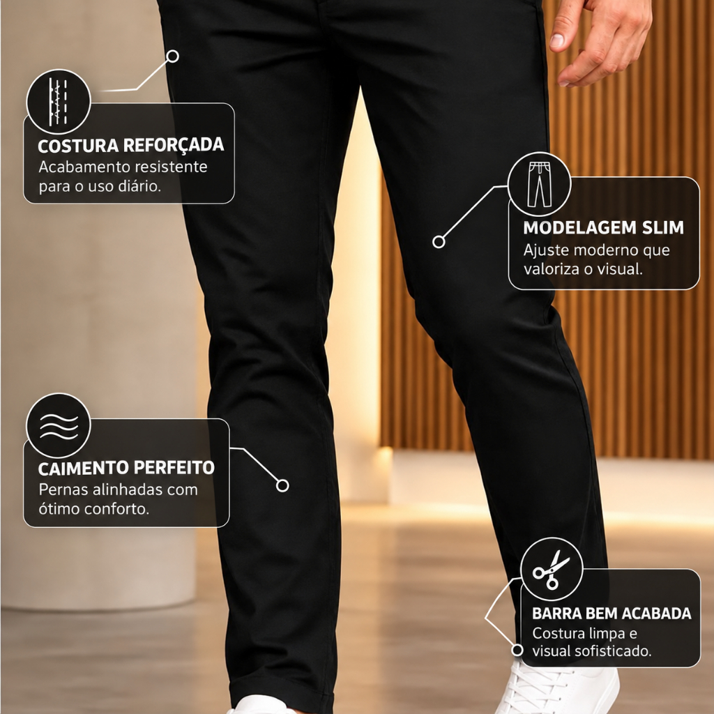 Calça Masculina Sarja Slim Ogochi Elastano Calça Masculina Casual,Social Conforto Premium elegante · foto 2