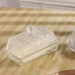 Manteigueira com Tampa Lyor Petra de Cristal Martelado 17cm Cozinha Presente Decoração Sofisticada Resistente Requintada